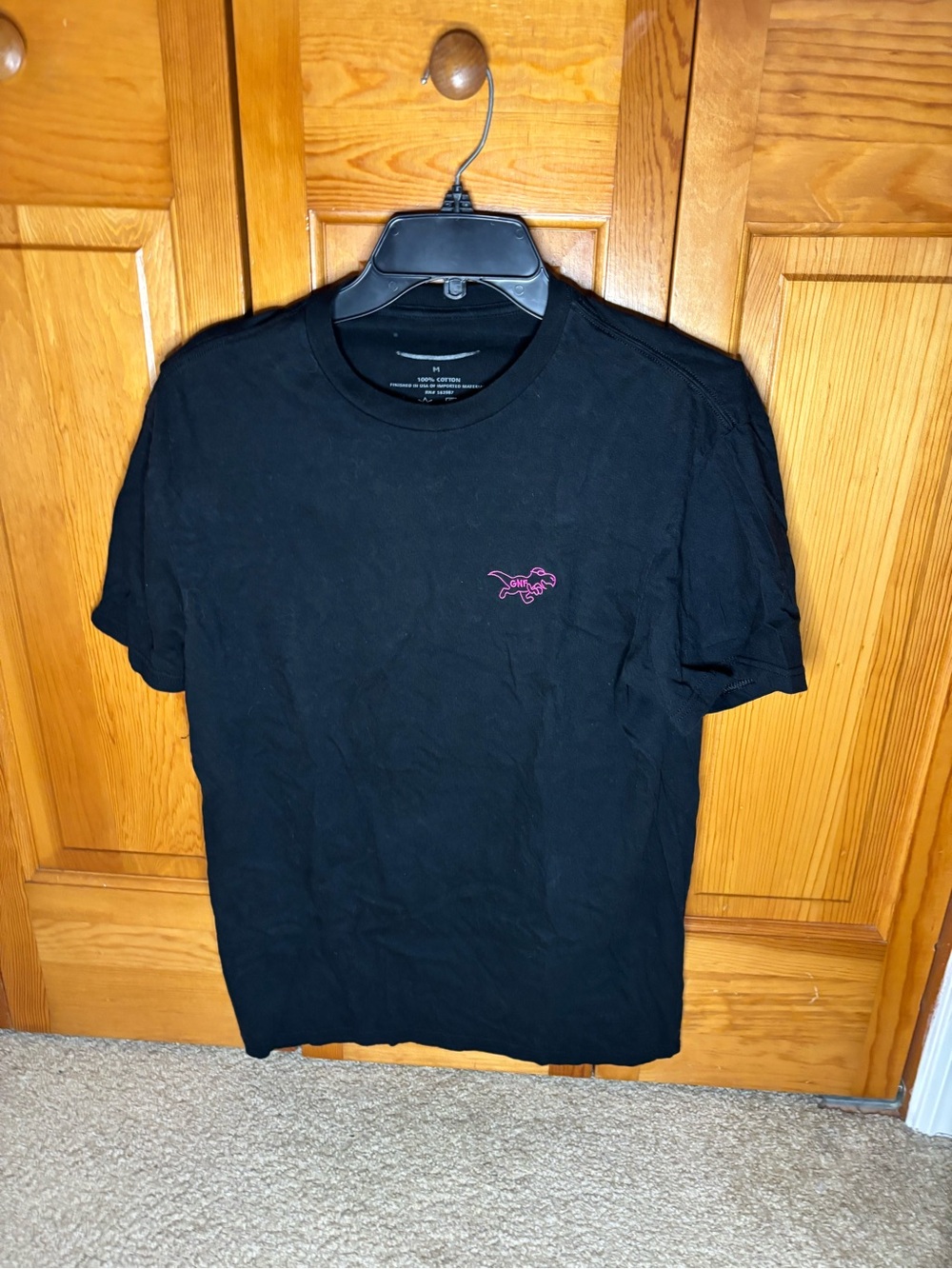GeorgeNotFound Black Short-Sleeve Crewneck T-Shirt with Pink Logo